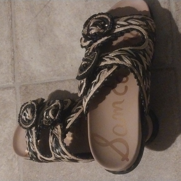 Sam Edelman Reina Raffia Woven Slide Sandal Buckle Black & Tan Size 10 - Picture 7 of 9